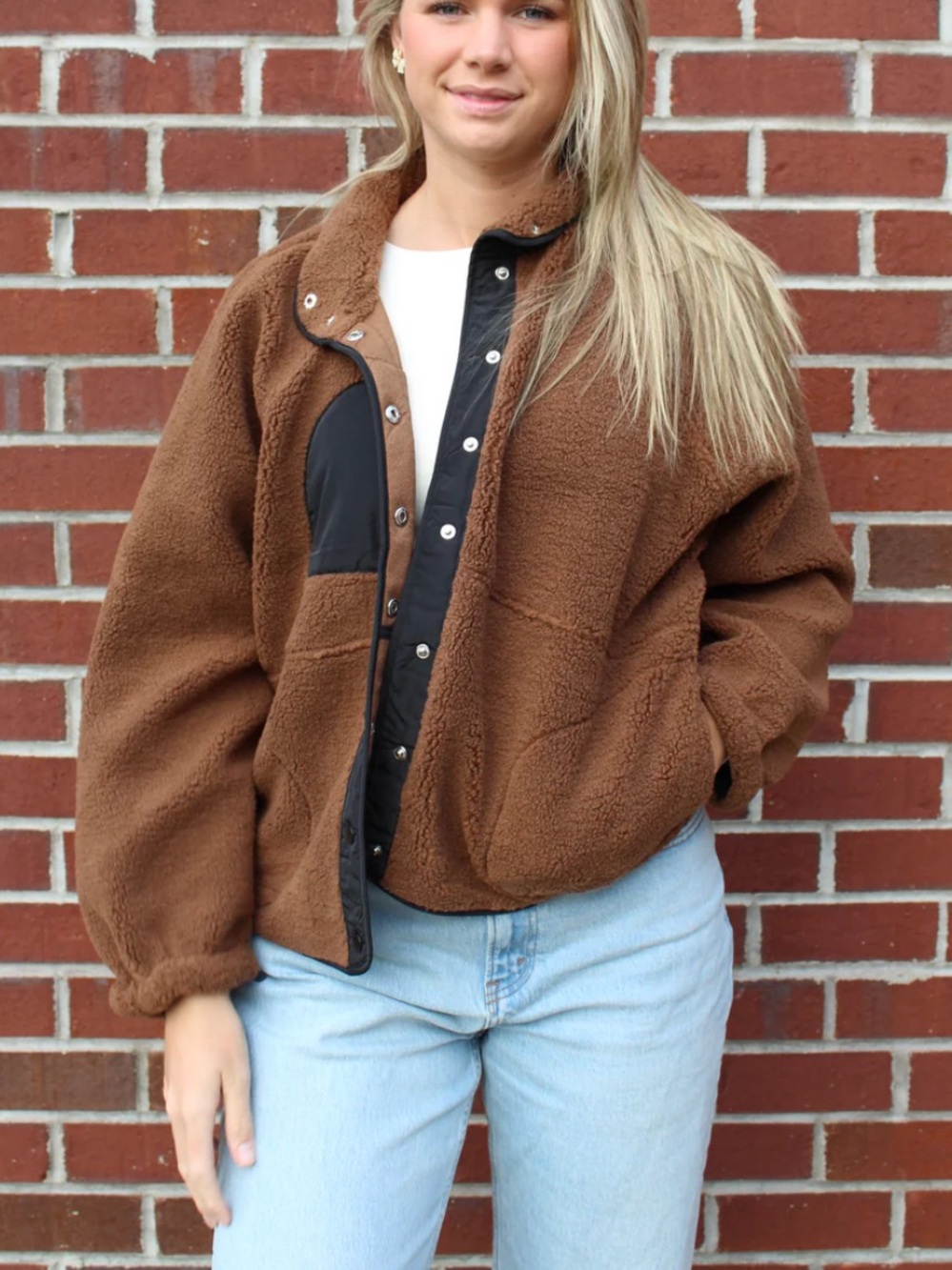 Blu pepper Colorblock Snap Button Down Fleece Jacket small